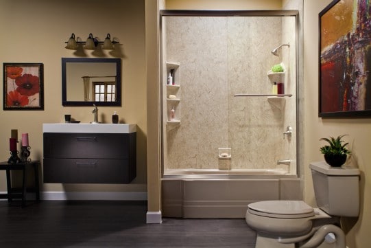 Sandbar Pia Bath with Brecchia Smooth Walls and Brushed Nickel Photo1 IMG 0827 HR bp compressed
